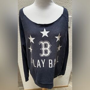 Victorias Secret Pink Red Sox Boat Neck Play Ball Blue White Pullover Size Large